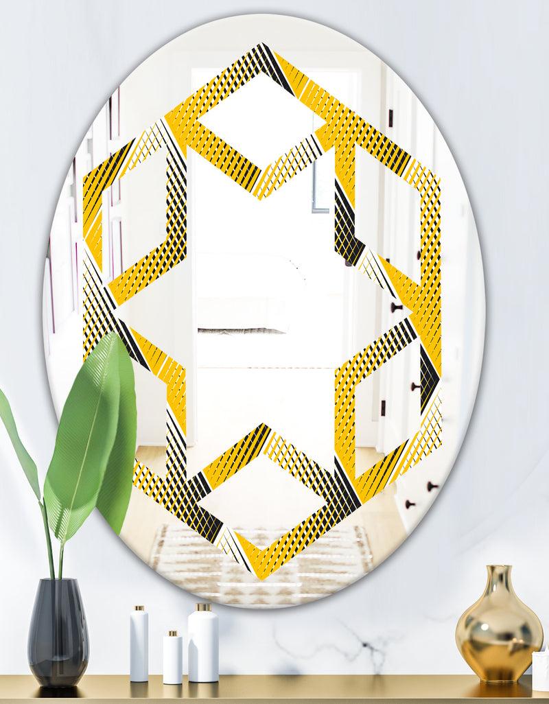 DesignQ Rhombus Retro Geometric - Modern Round Or Oval Wall Mirror - Hexagon Star