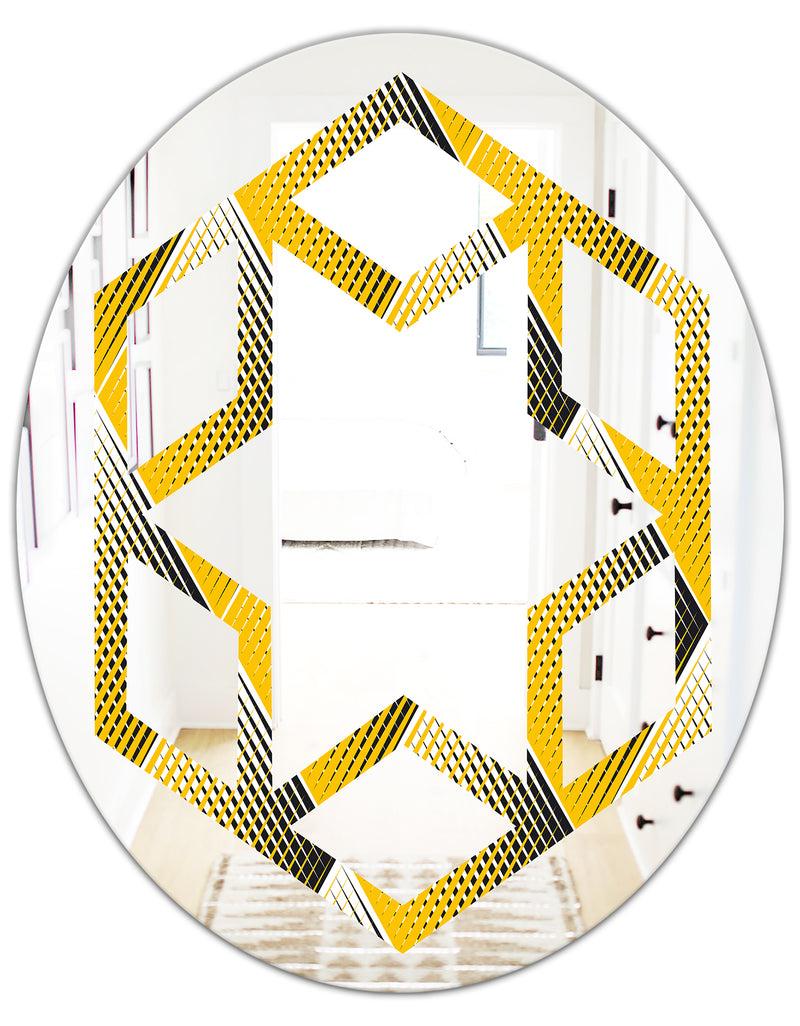 DesignQ Rhombus Retro Geometric - Modern Round Or Oval Wall Mirror - Hexagon Star