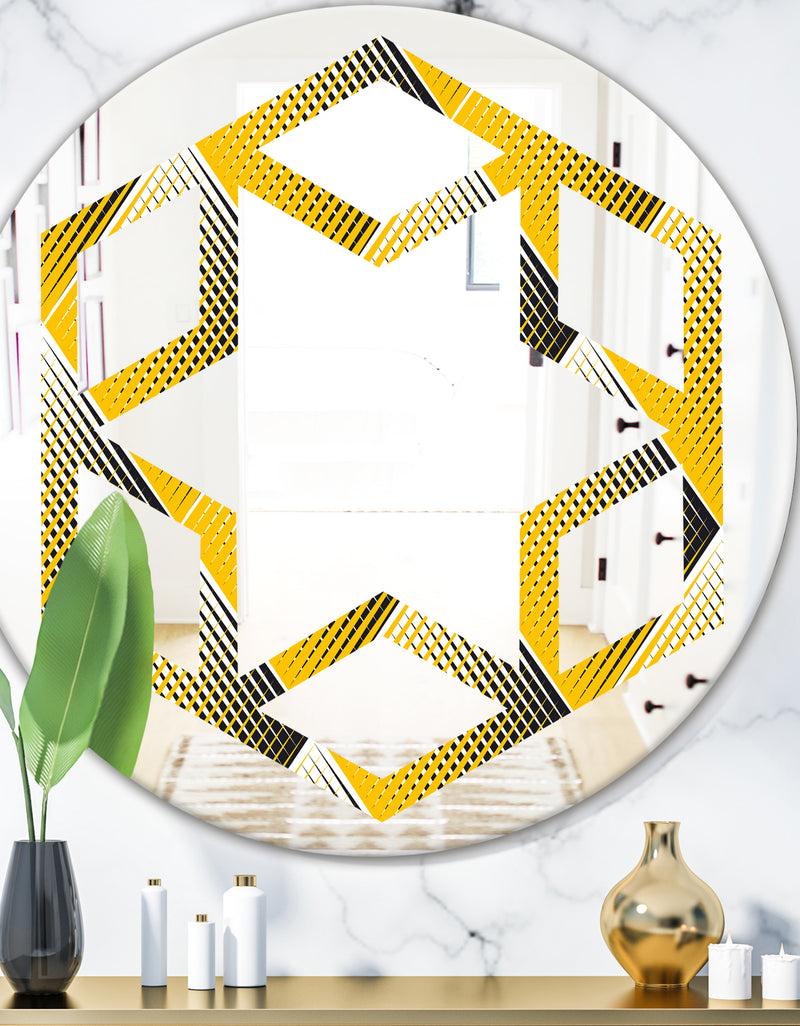 DesignQ Rhombus Retro Geometric - Modern Round or Oval Wall Mirror - Hexagon Star