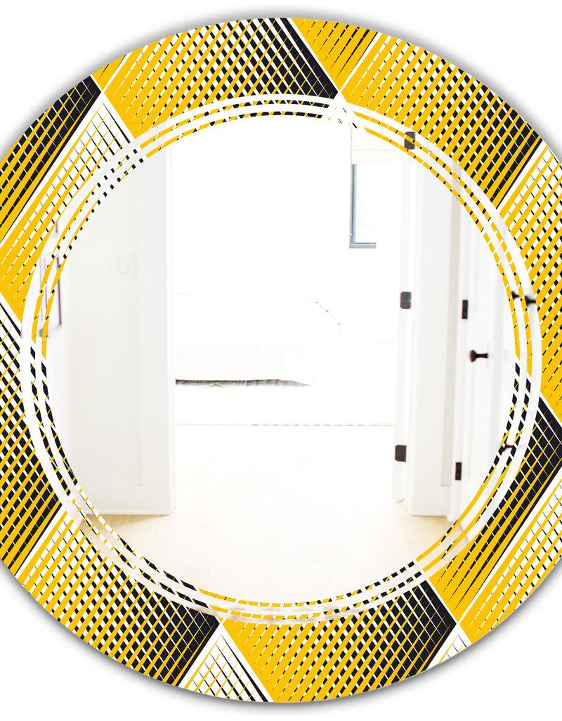 DesignQ Rhombus Retro Geometric - Modern Round Or Oval Wall Mirror - Triple C