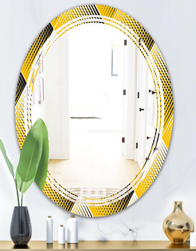 DesignQ Rhombus Retro Geometric - Modern Round Or Oval Wall Mirror - Triple C