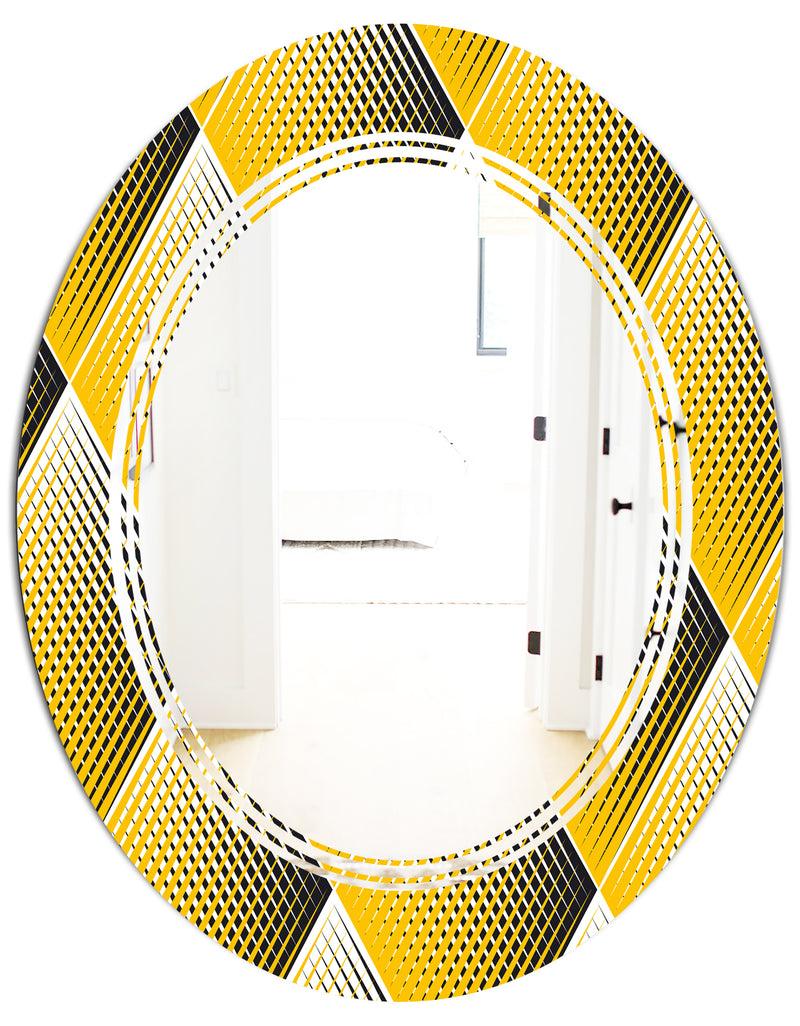 DesignQ Rhombus Retro Geometric - Modern Round Or Oval Wall Mirror - Triple C