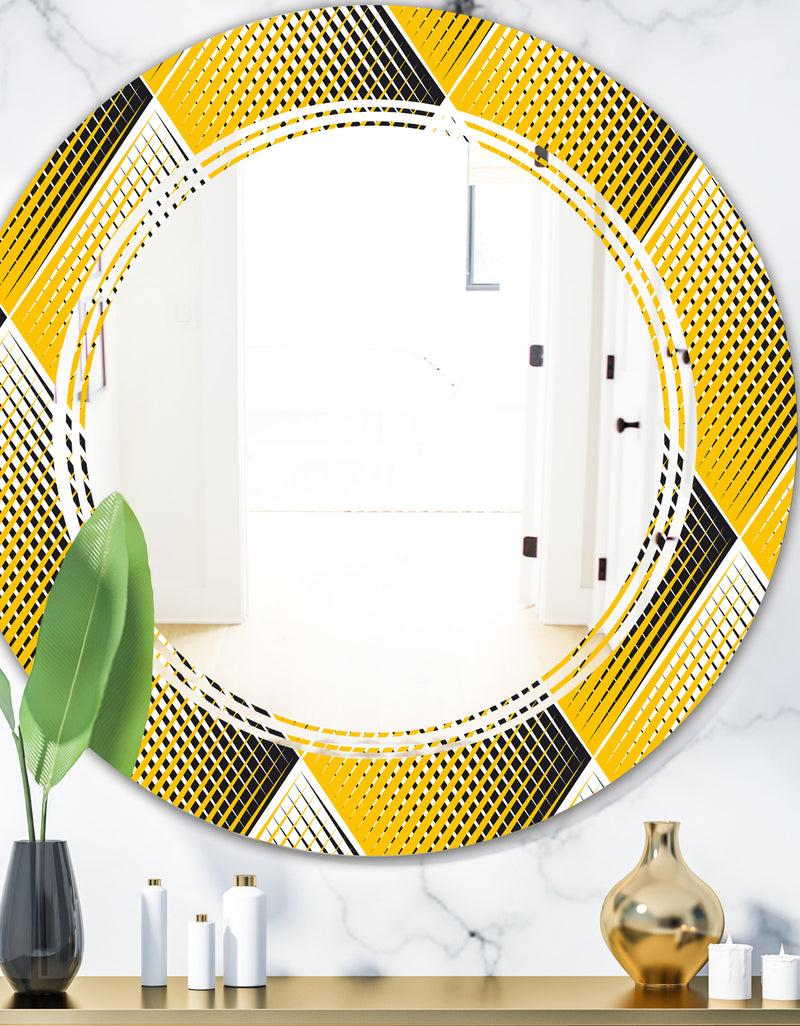 DesignQ Rhombus Retro Geometric - Modern Round or Oval Wall Mirror - Triple C