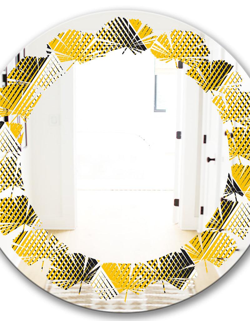 DesignQ Rhombus Retro Geometric - Modern Round Or Oval Wall Mirror - Leaves
