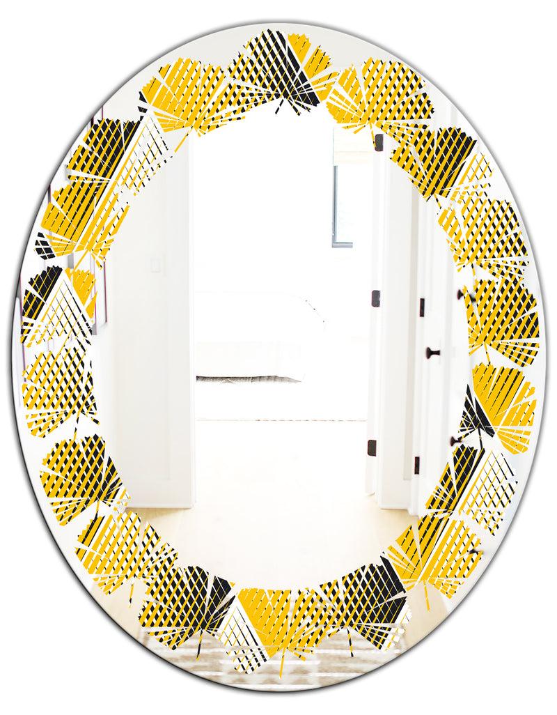 DesignQ Rhombus Retro Geometric - Modern Round Or Oval Wall Mirror - Leaves