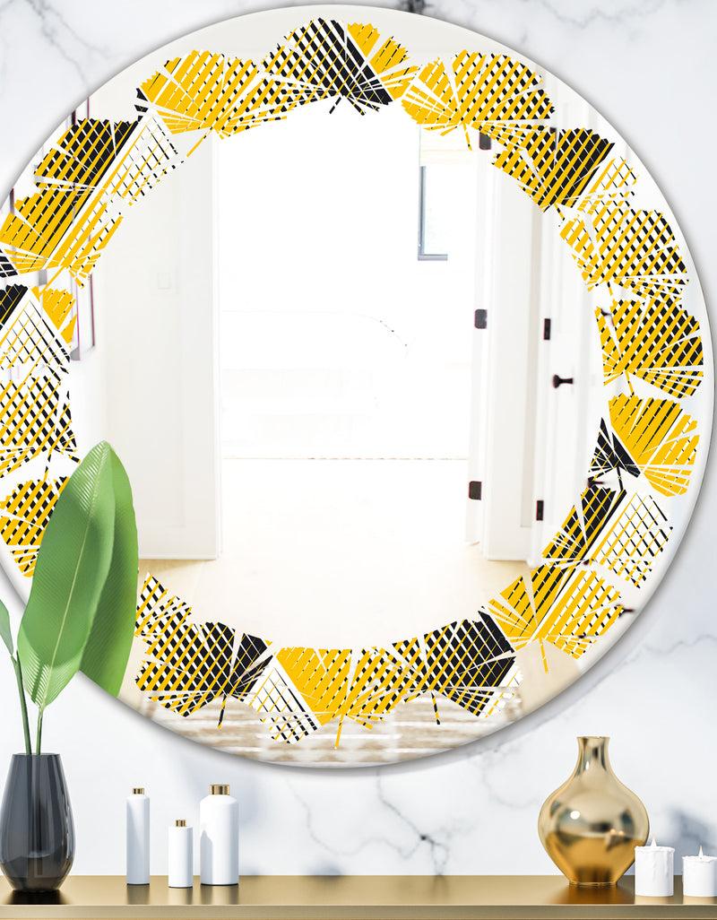 DesignQ Rhombus Retro Geometric - Modern Round or Oval Wall Mirror - Leaves
