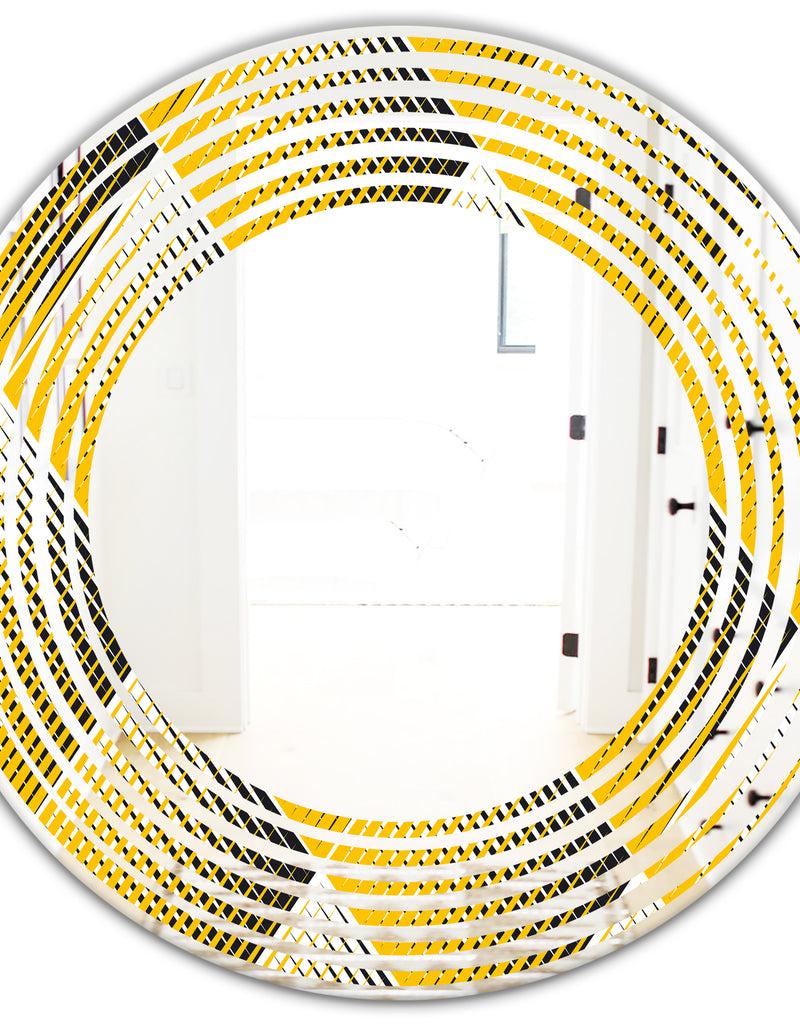 DesignQ Rhombus Retro Geometric - Modern Round Or Oval Wall Mirror - Wave