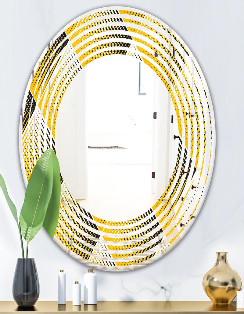 DesignQ Rhombus Retro Geometric - Modern Round Or Oval Wall Mirror - Wave