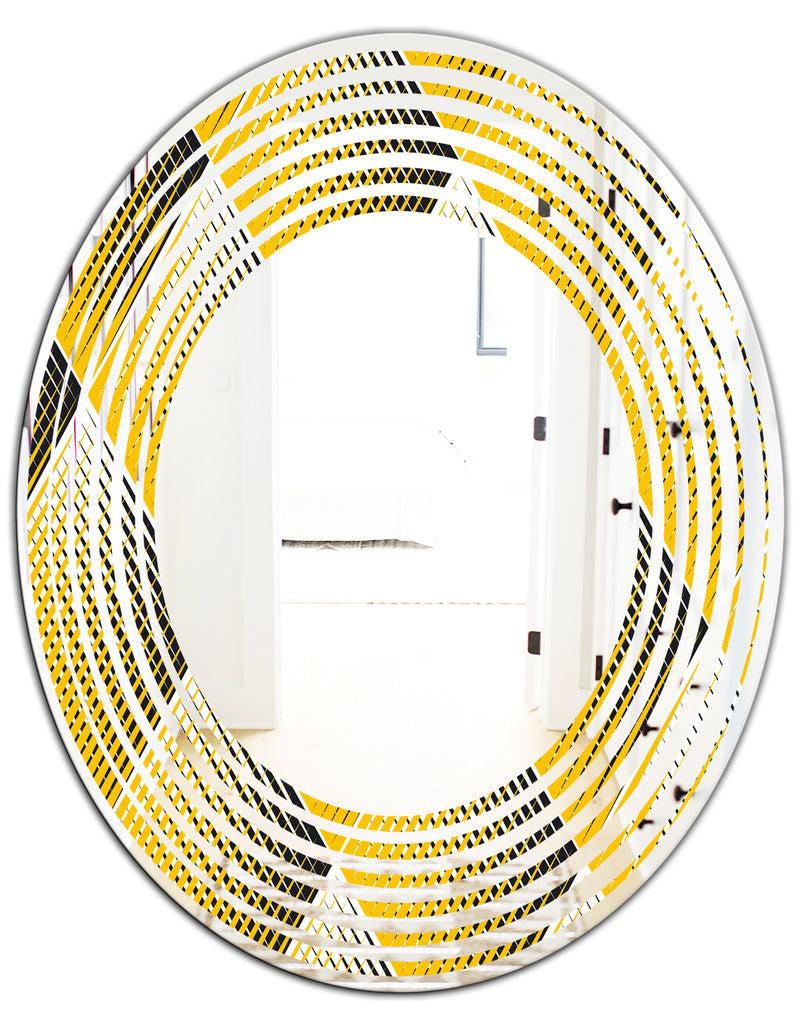 DesignQ Rhombus Retro Geometric - Modern Round Or Oval Wall Mirror - Wave