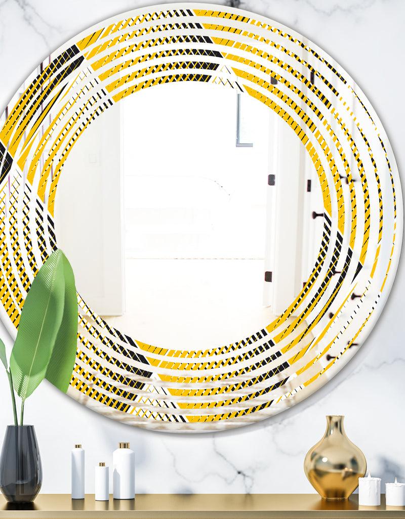 DesignQ Rhombus Retro Geometric - Modern Round or Oval Wall Mirror - Wave