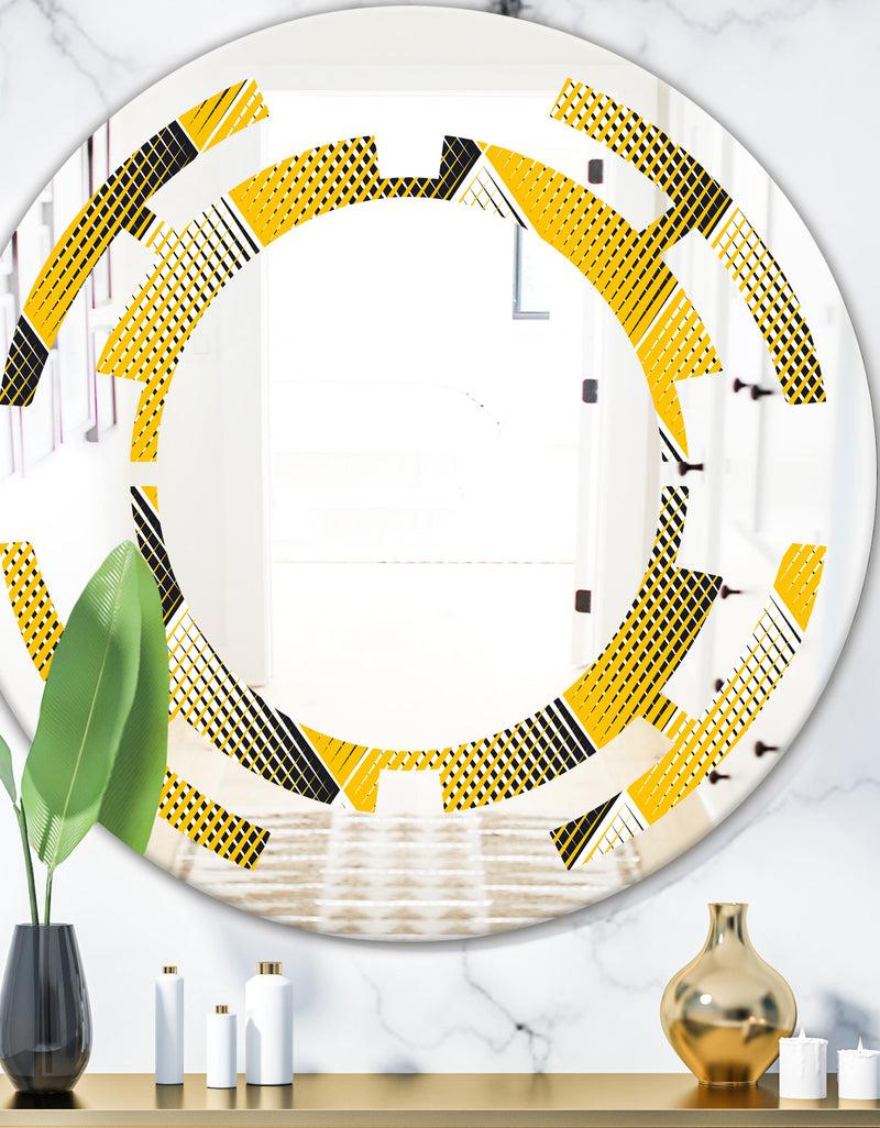 DesignQ Rhombus Retro Geometric - Modern Round or Oval Wall Mirror - Space