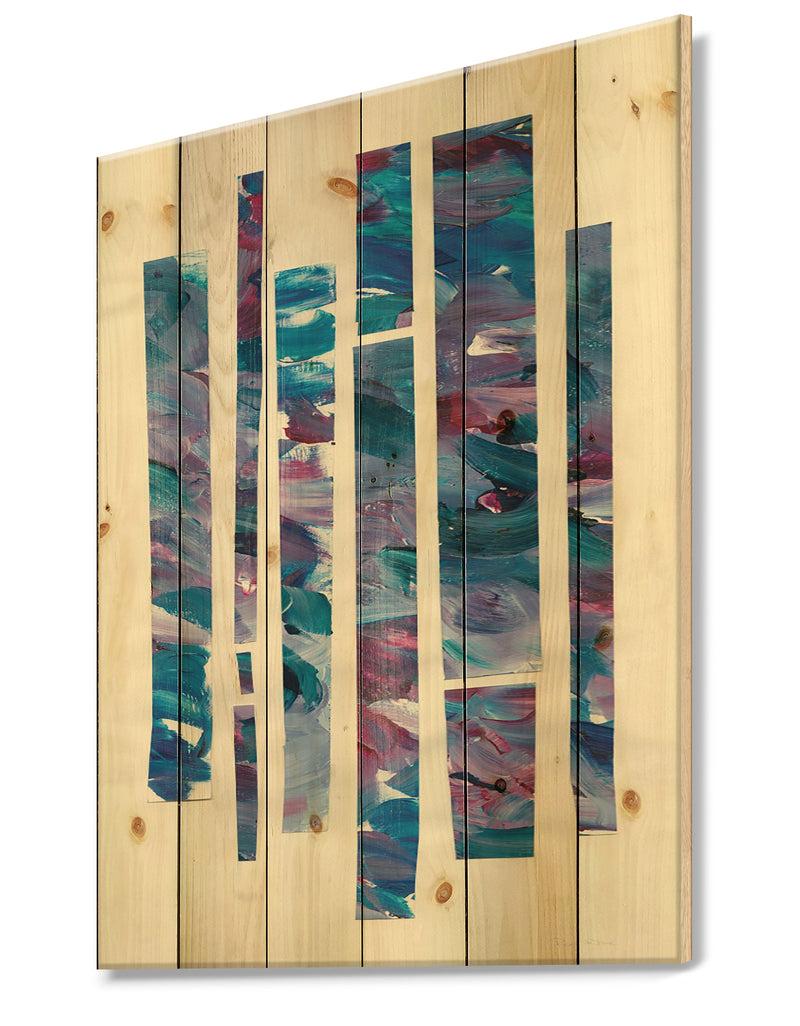 DesignQ Ribbons Of Jewels II - Modern Geometric Print On Natural Pine Wood