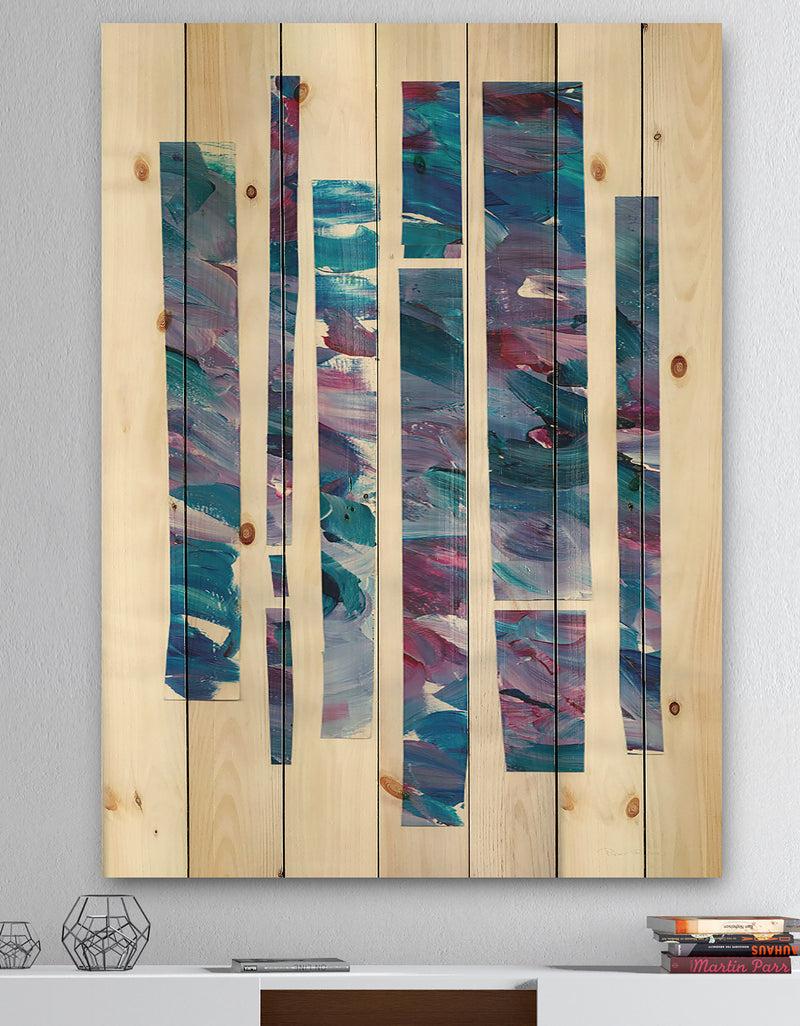 DesignQ Ribbons of Jewels II - Modern Geometric Print on Natural Pine Wood
