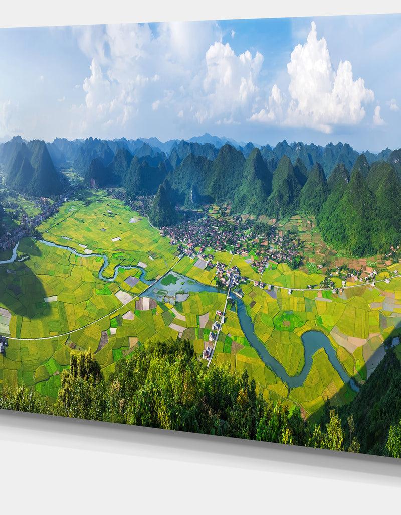 DesignQ Rice Field Valley Vietnam Panorama - Landscape Wall Art Canvas Print