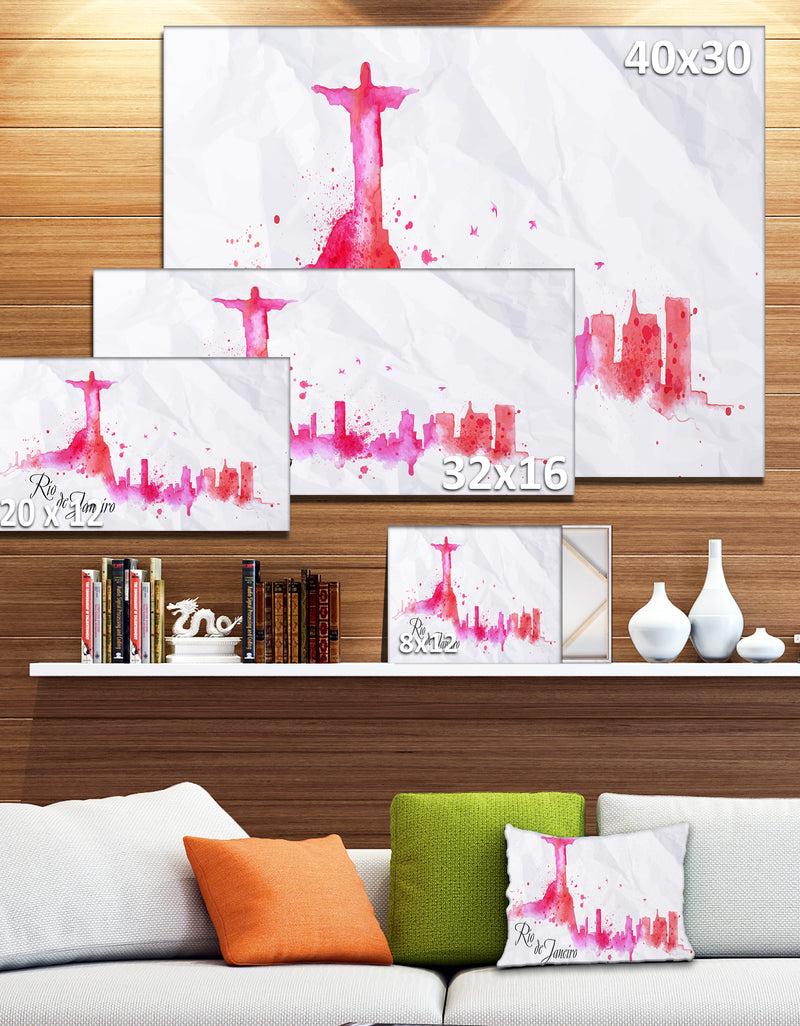 DesignQ Rio De Janeiro Red Silhouette - Cityscape Painting Canvas Print