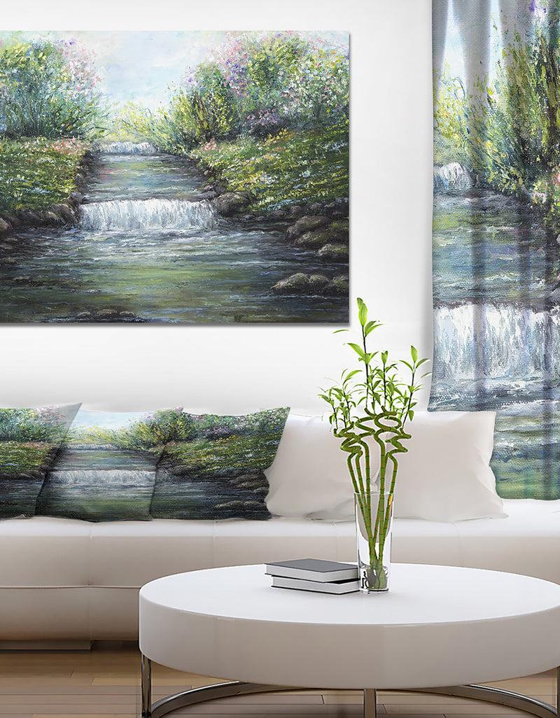 DesignQ River in the mountain - Floral Painting Print on Wrapped Canvas