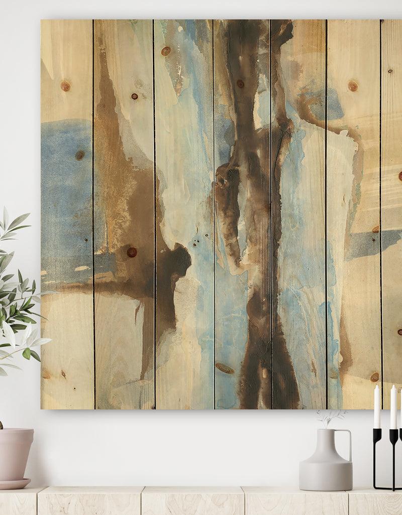 DesignQ River Run I - Modern & Contemporary Print on Natural Pine Wood