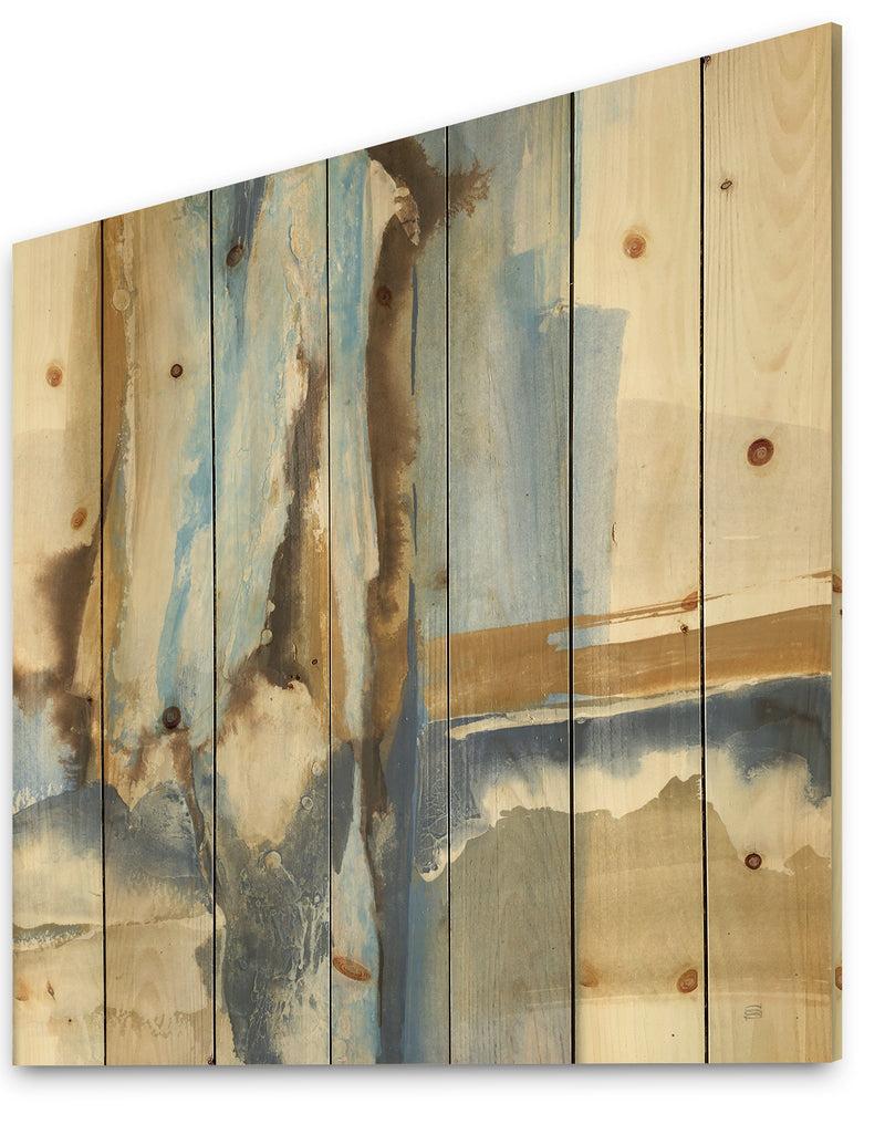 DesignQ River Run II - Modern & Contemporary Print On Natural Pine Wood