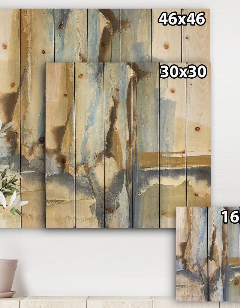 DesignQ River Run II - Modern & Contemporary Print On Natural Pine Wood