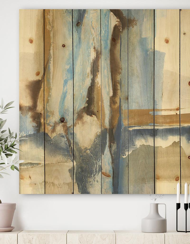 DesignQ River Run II - Modern & Contemporary Print on Natural Pine Wood