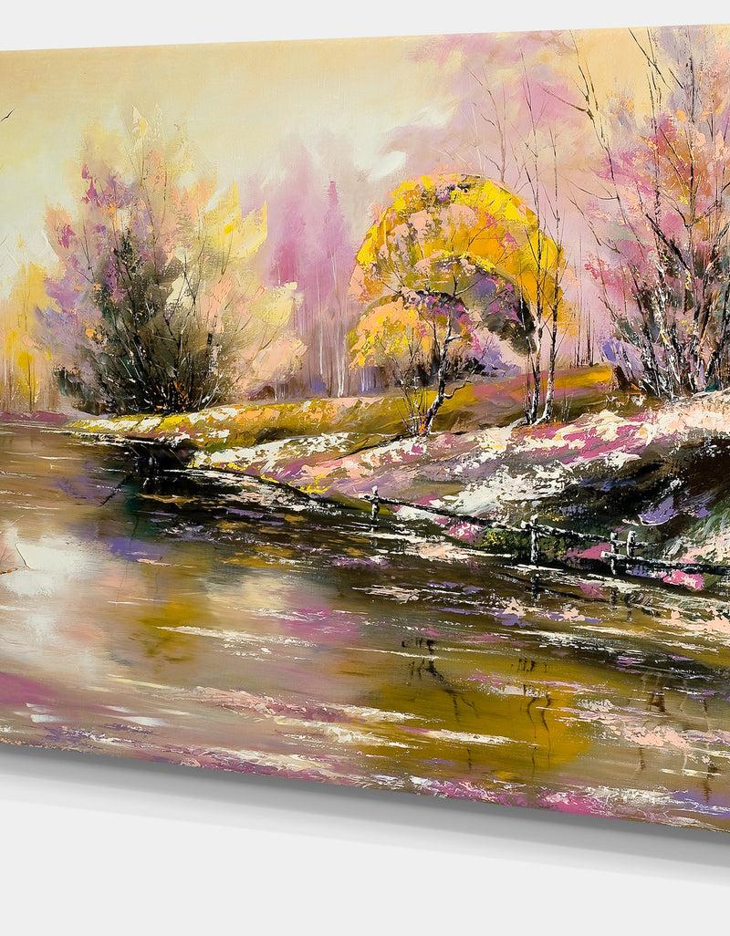 DesignQ River's Farwell To Autumn - Landscape Canvas Art Print