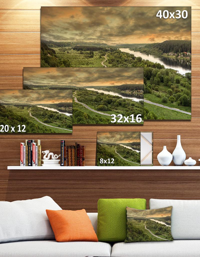 DesignQ Road Along The Nemunas In Green - Landscape Artwork Canvas