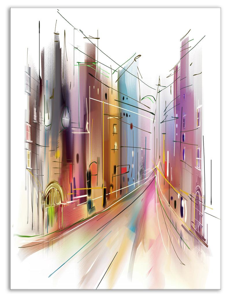 DesignQ Road In City Illustration Art - Cityscape Canvas Art Print
