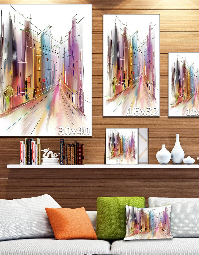 DesignQ Road In City Illustration Art - Cityscape Canvas Art Print