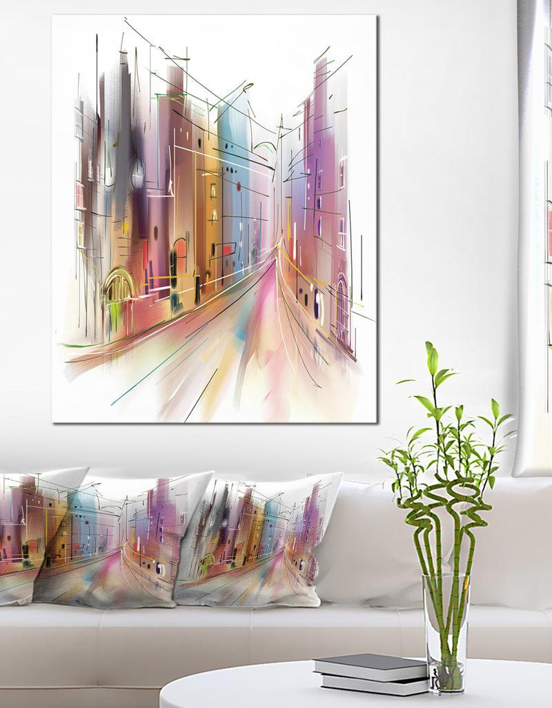 DesignQ Road in City Illustration Art - Cityscape Canvas Art Print