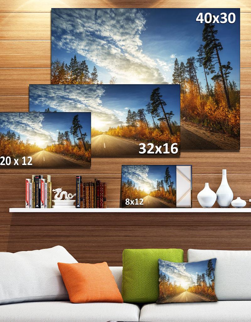 DesignQ Road In Fall Forest Panorama - Extra Large Landscape Canvas Art Print