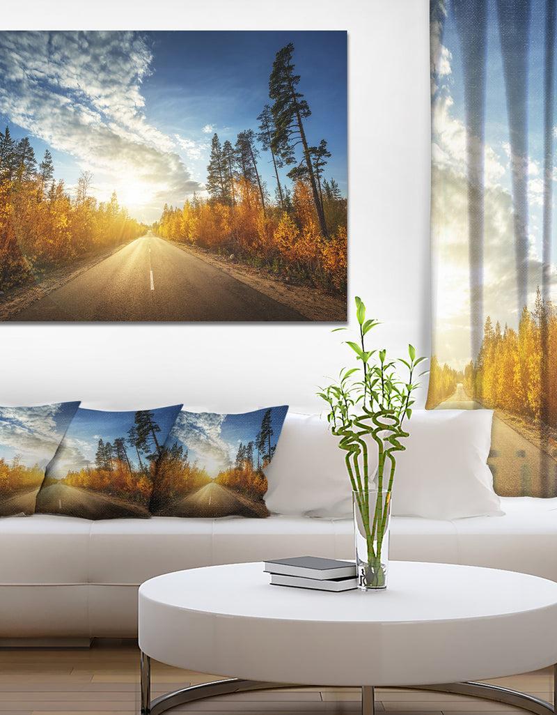 DesignQ Road in Fall Forest Panorama - Extra Large Landscape Canvas Art Print
