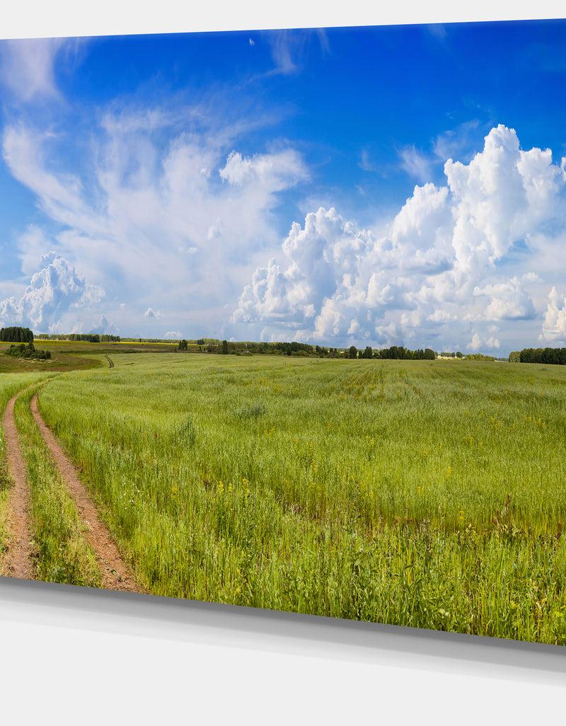 DesignQ Road In Field With Green Grass - Extra Large Landscape Canvas Art Print