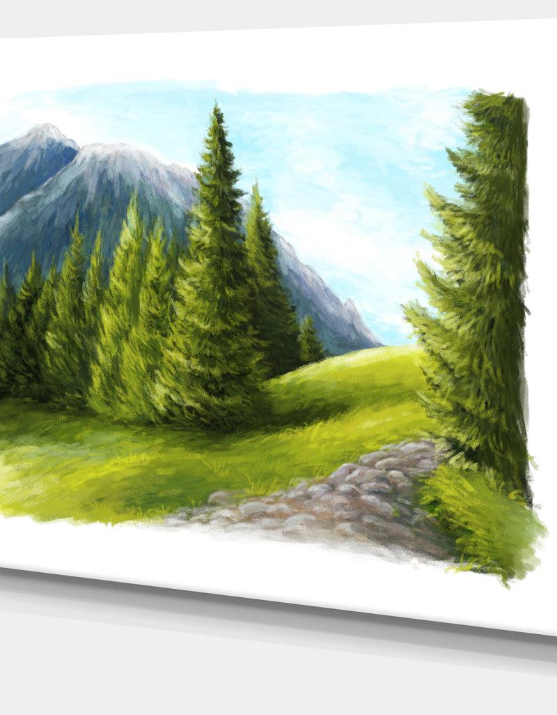 DesignQ Road In Green Mountains - Landscape Wall Art Canvas Print