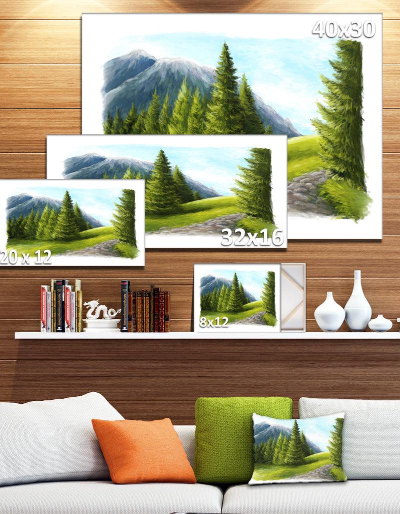 DesignQ Road In Green Mountains - Landscape Wall Art Canvas Print