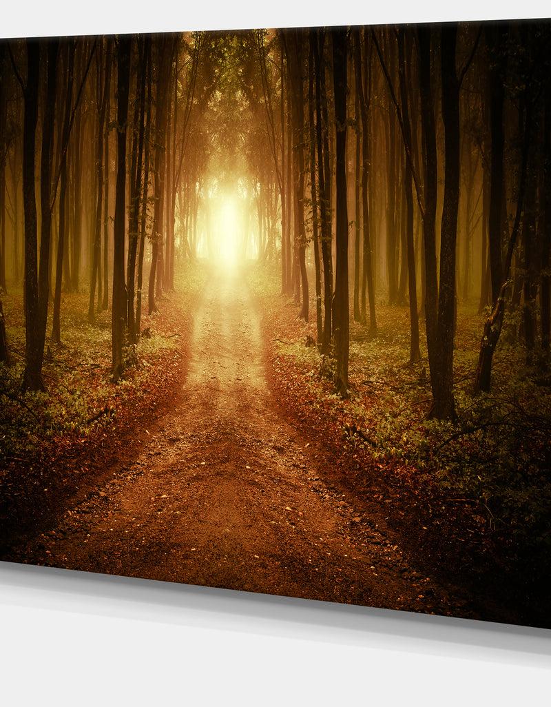 DesignQ Road In Symmetrical Forest - Landscape Photo Canvas Print