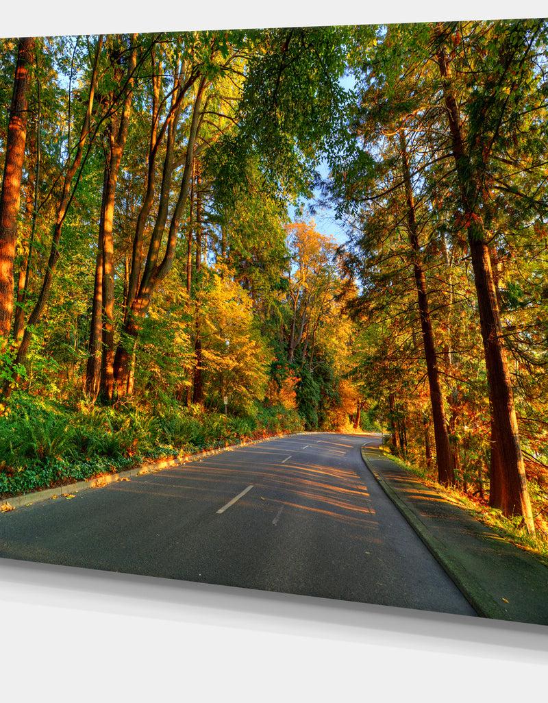 DesignQ Road Through Yellow Forest - Extra Large Landscape Art Canvas