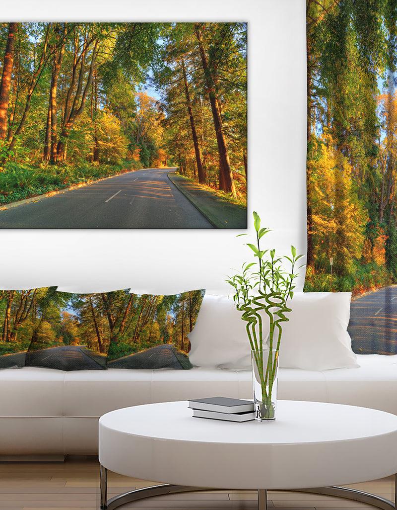 DesignQ Road Through Yellow Forest - Extra Large Landscape Art Canvas