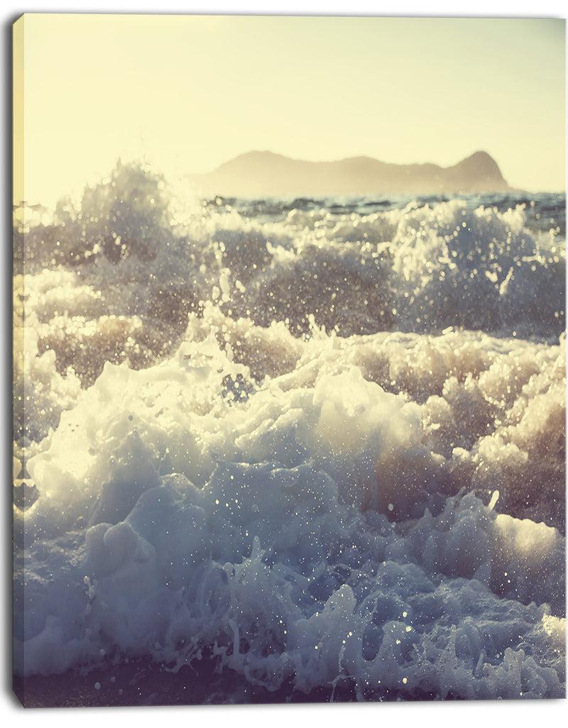 DesignQ Roaring White Waves On Beach - Seashore Canvas Wall Artwork