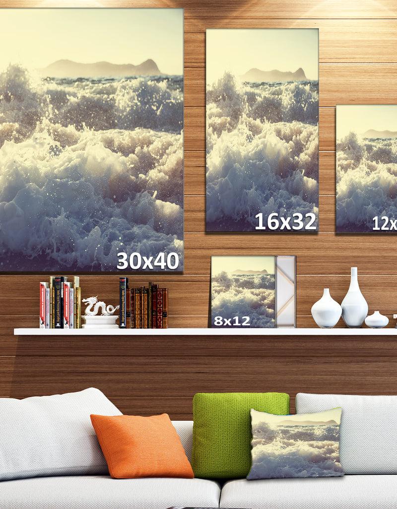 DesignQ Roaring White Waves On Beach - Seashore Canvas Wall Artwork