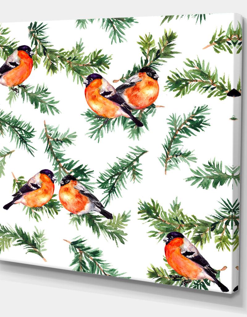 DesignQ Robin Birds On Pine Branch - Animals Gallery-wrapped Canvas