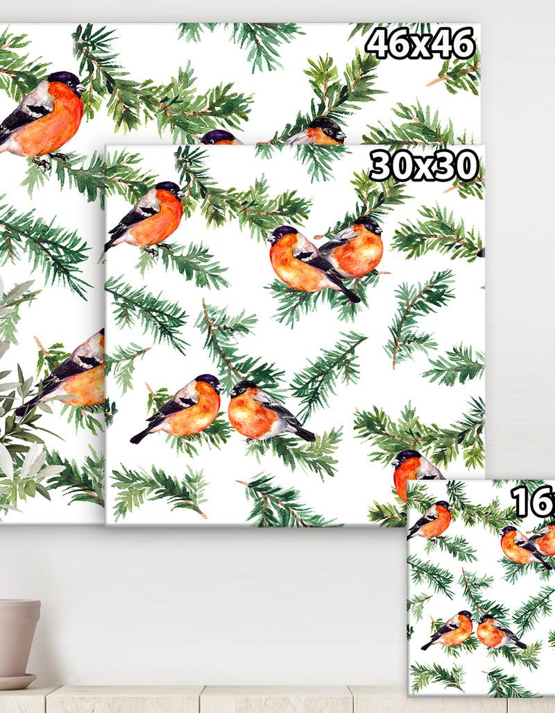 DesignQ Robin Birds On Pine Branch - Animals Gallery-wrapped Canvas