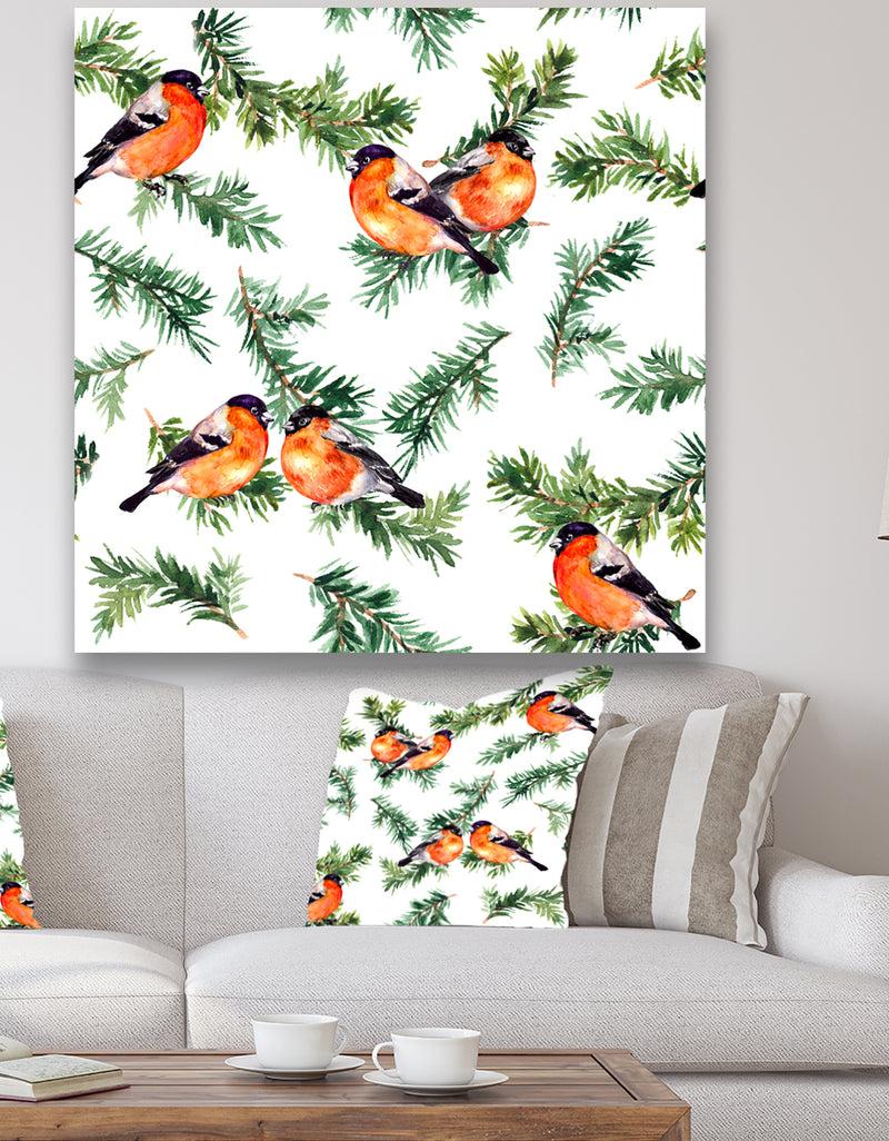 DesignQ Robin Birds On Pine Branch - Animals Gallery-wrapped Canvas