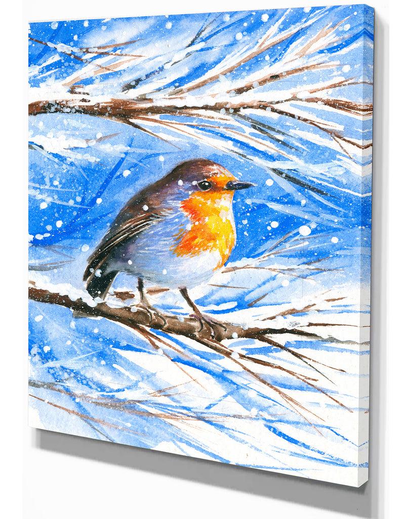 DesignQ Robin In Winter - Animals Painting Print On Wrapped Canvas