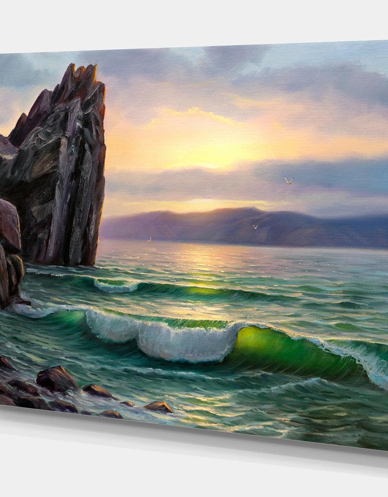 DesignQ Rock Formation Island - Landscapes Sea & Shore Photographic On Wrapped Canvas
