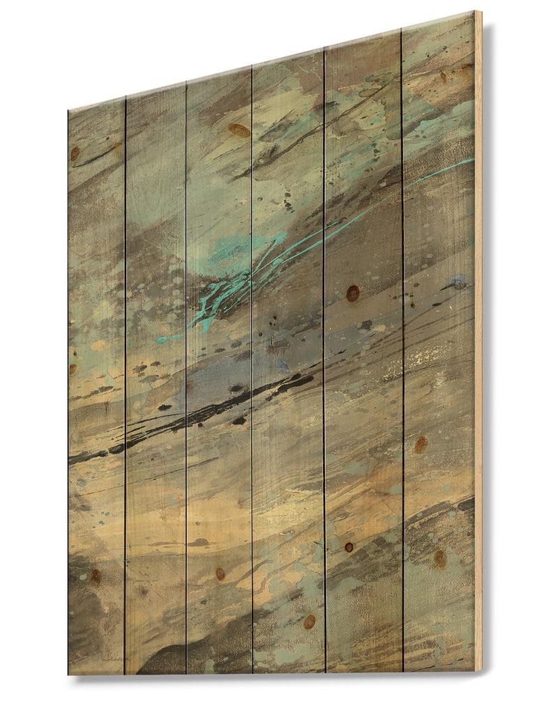 DesignQ Rock Teal Panel I - Modern & Contemporary Print On Natural Pine Wood