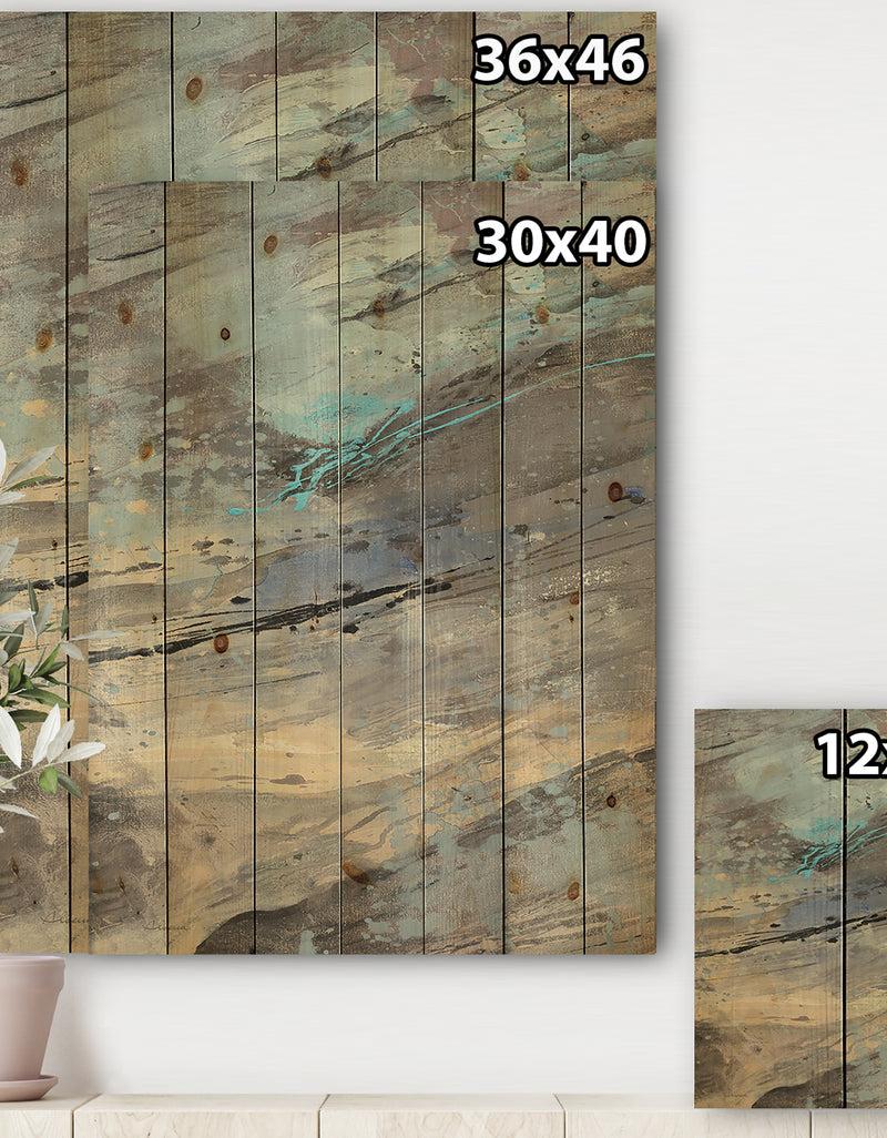 DesignQ Rock Teal Panel I - Modern & Contemporary Print On Natural Pine Wood