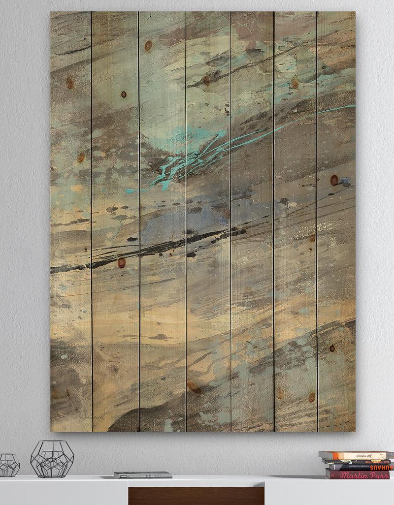 DesignQ Rock Teal Panel I - Modern & Contemporary Print on Natural Pine Wood