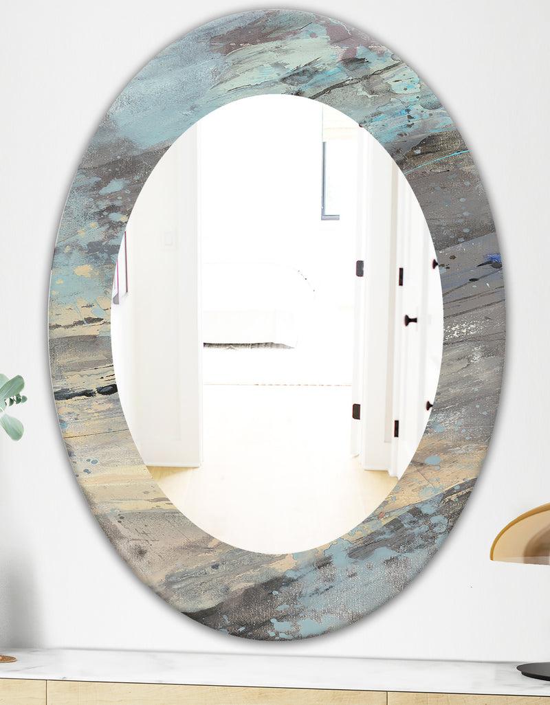 DesignQ Rock Teal Panel I - Modern Mirror - Oval Or Round Wall Mirror