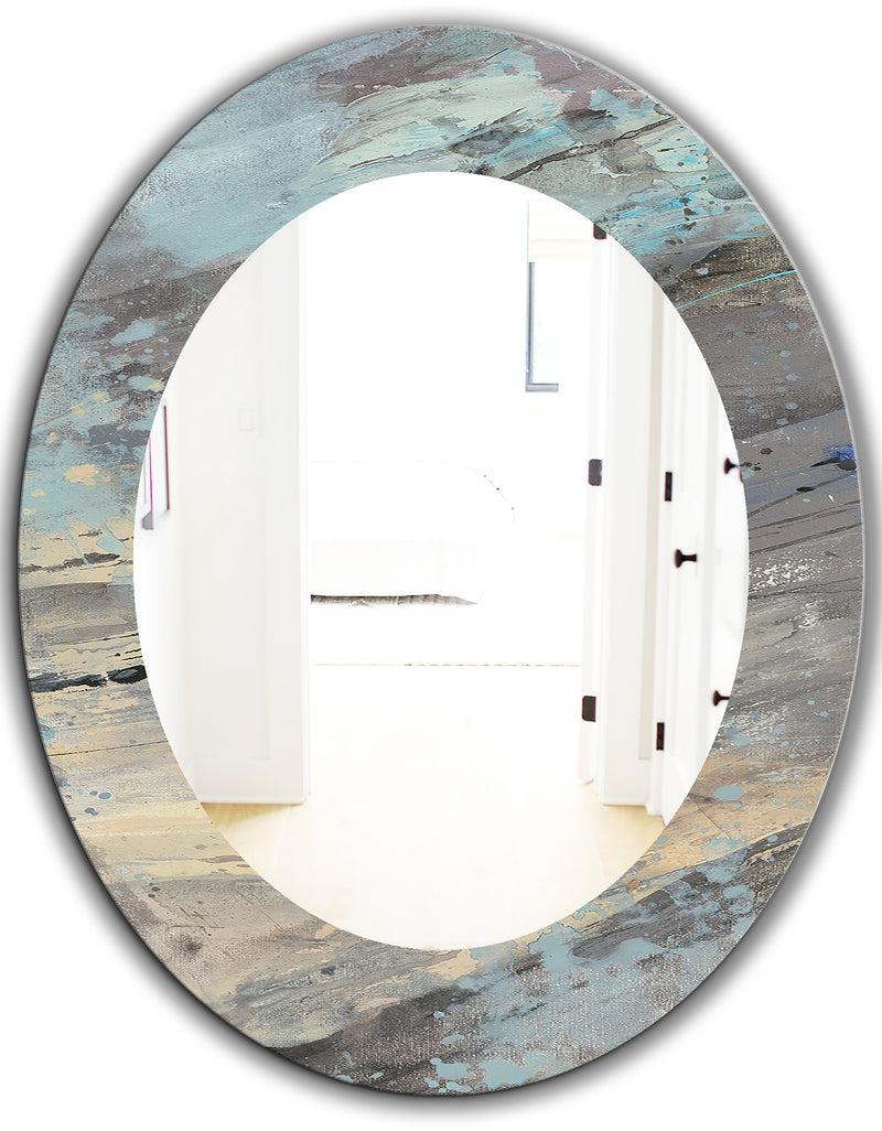 DesignQ Rock Teal Panel I - Modern Mirror - Oval Or Round Wall Mirror