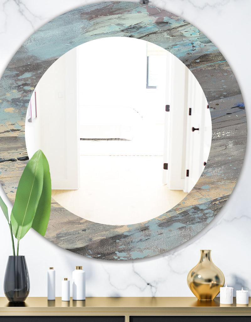 DesignQ Rock Teal Panel I - Modern Mirror - Oval or Round Wall Mirror